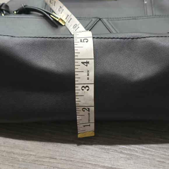 Steve Madden Black Faux Leather Satchel Tote Bag Purse - Picture 10 of 11